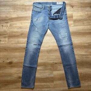 Diesel Tepphar Jeans Men 29x32 Blue‎ Slim Carrot Stretch Thrashed Denim R248D
